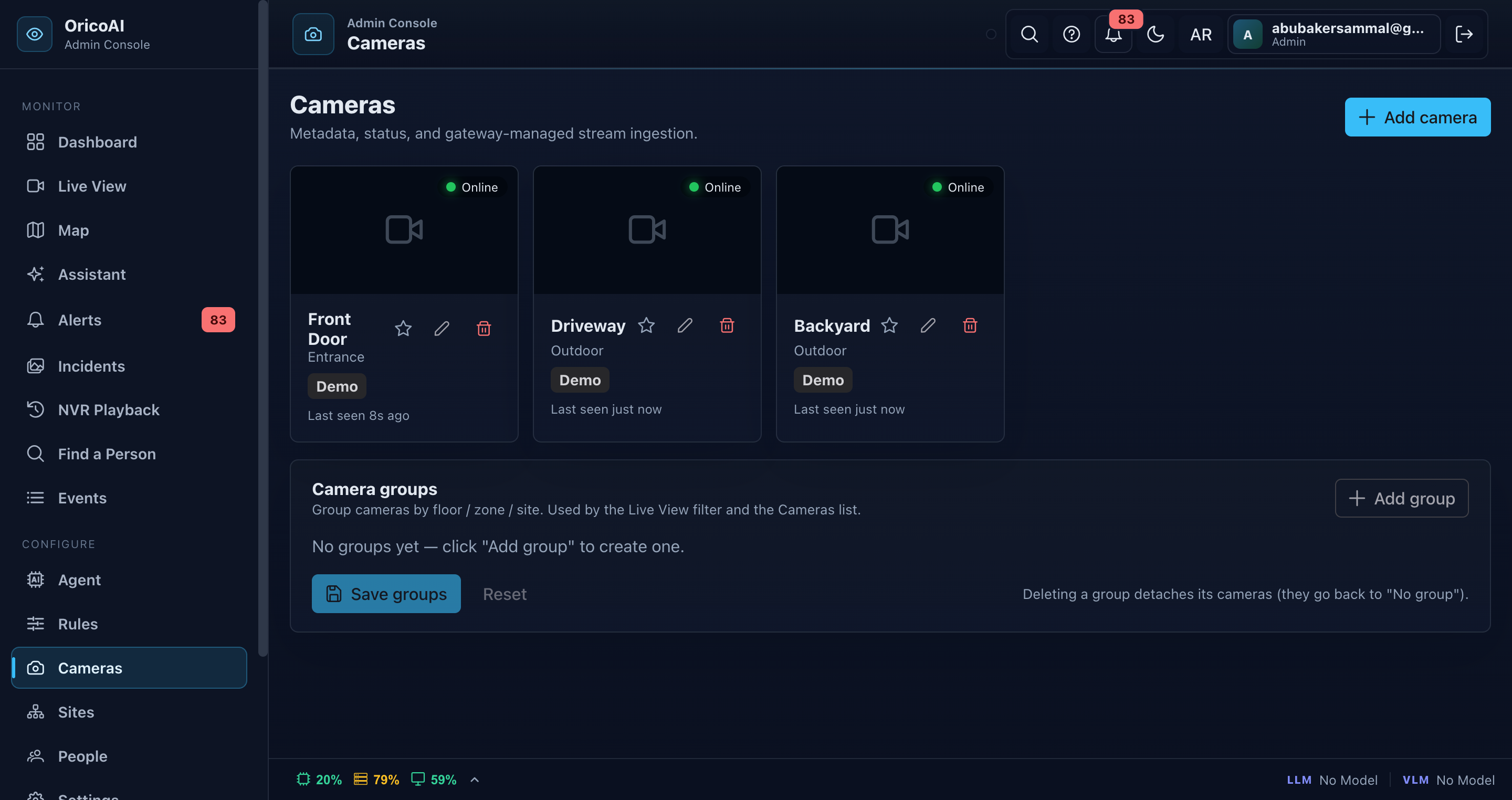 Cameras — discovery, status & grouping