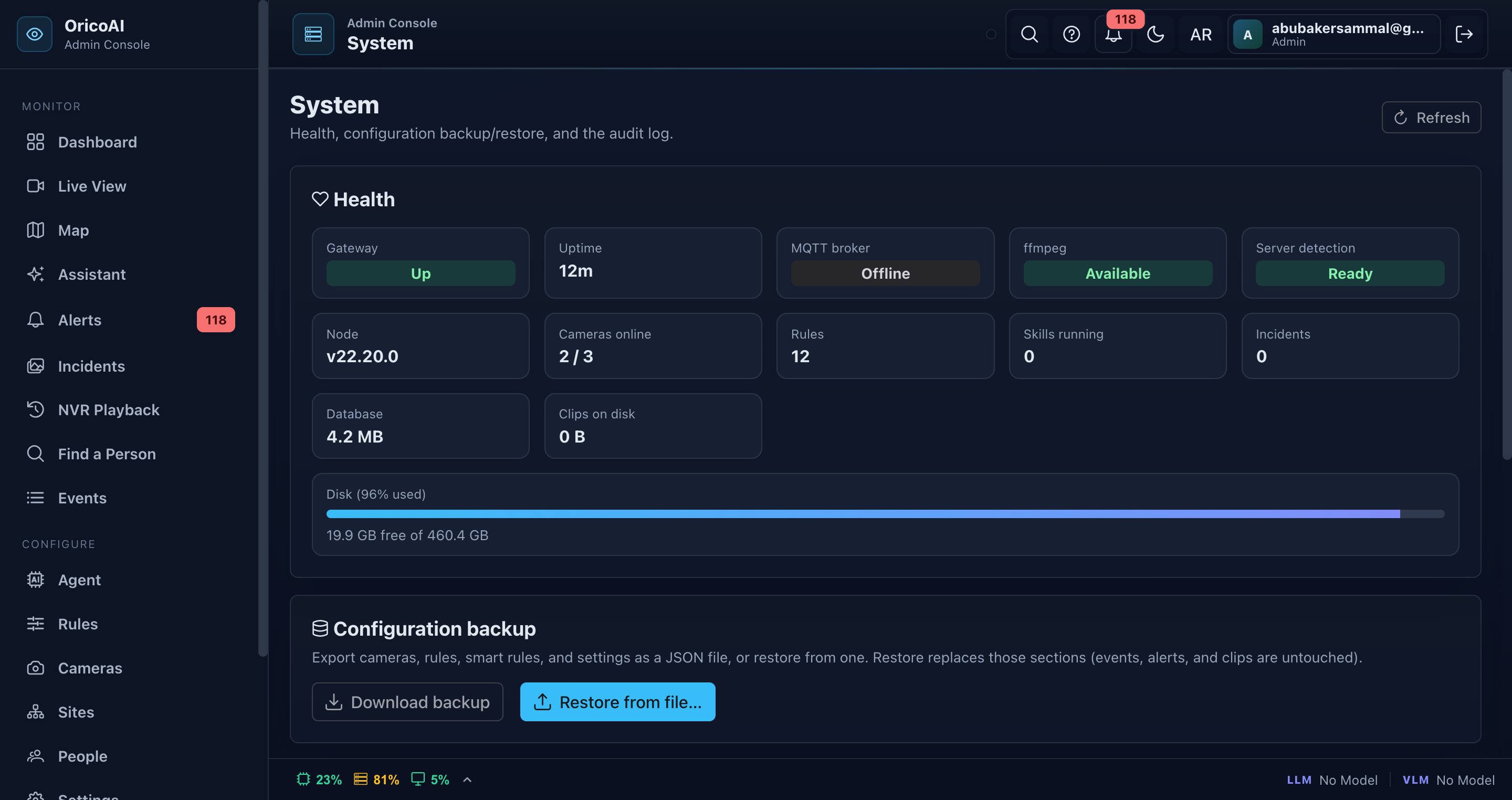 System — health, telemetry & backup